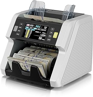 AL-923 Mixed Denomination Money Counter Machine, Value Counting with CIS/UV/MG/IR/DD/DBL/HLF/CHN Counterfeit Detection, Touch Screen, Supports 120 Currency Programs