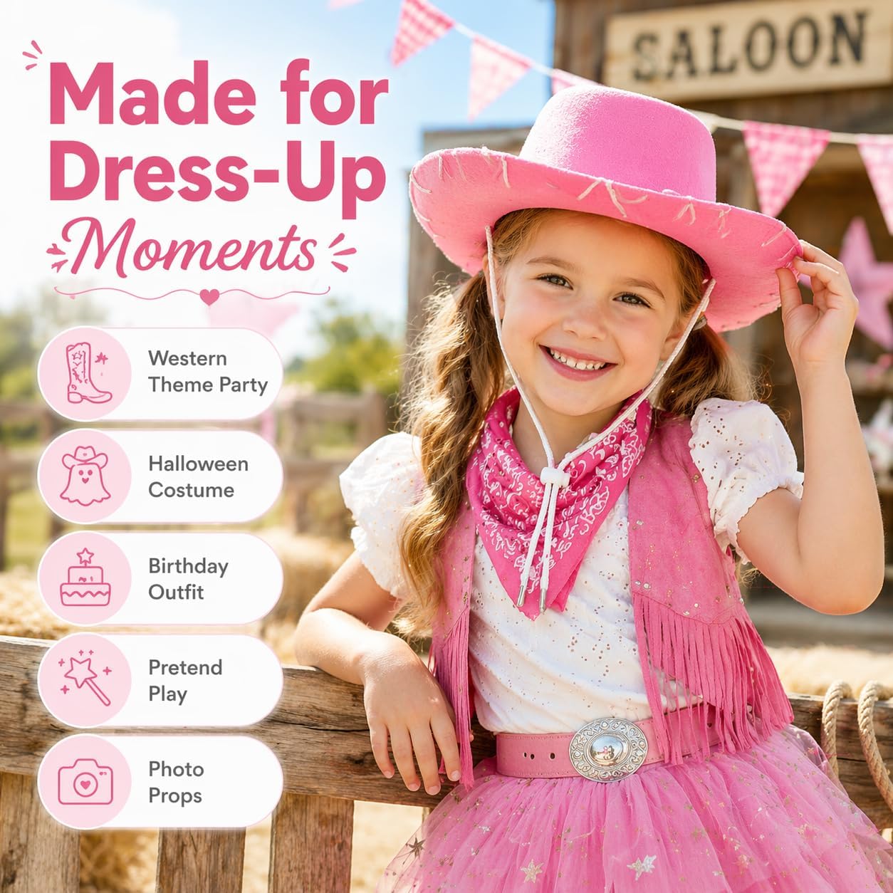 GiftExpress CHILD Felt Pink Western Cowgirl Cowboy Hat - Dressup Country & Rodeo Play Costume - KID Size Pink