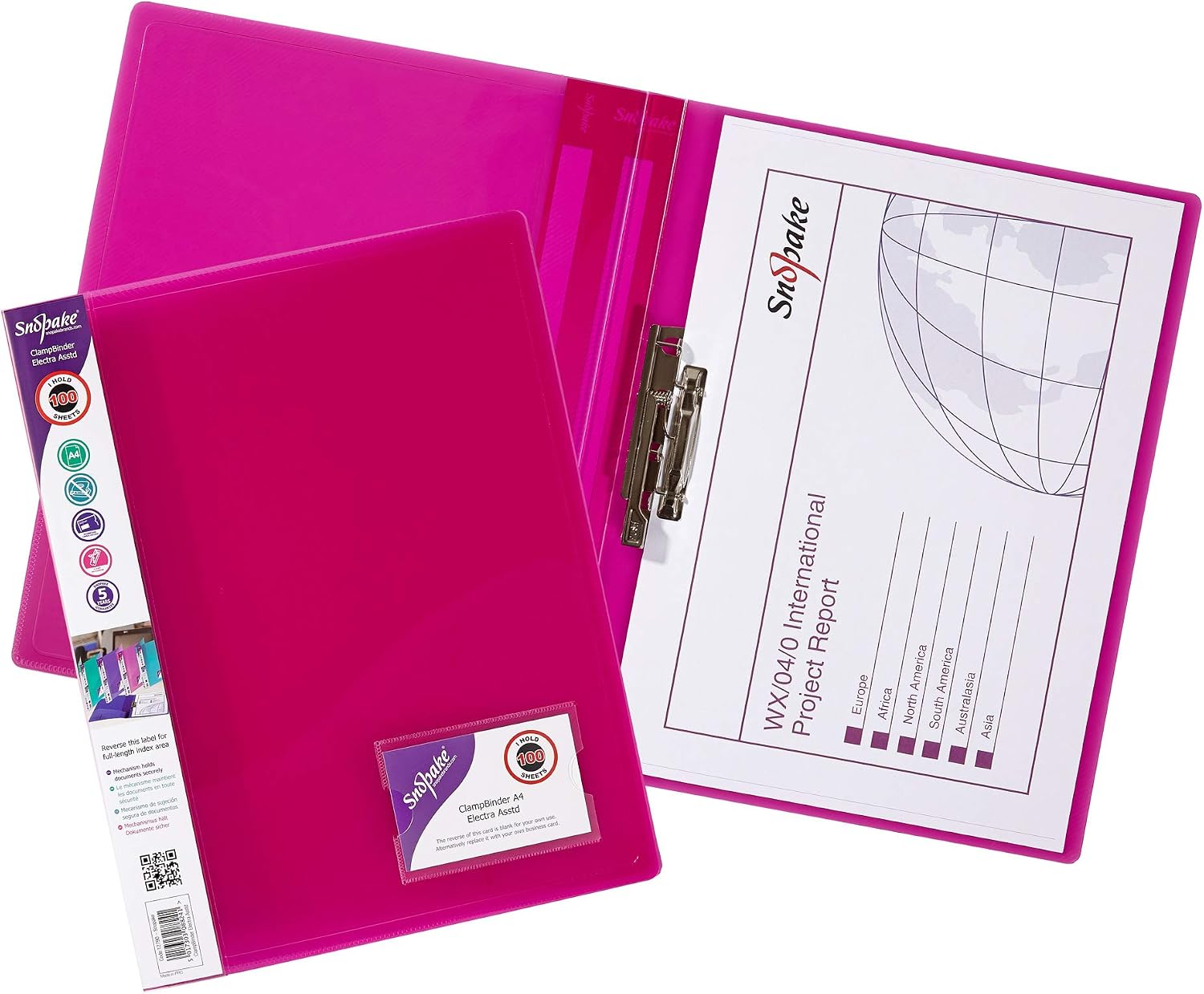 Snopake 12790 A4 Clamp Binder with 100 Sheet Capacity - Electra Assorted (Pack of 10)