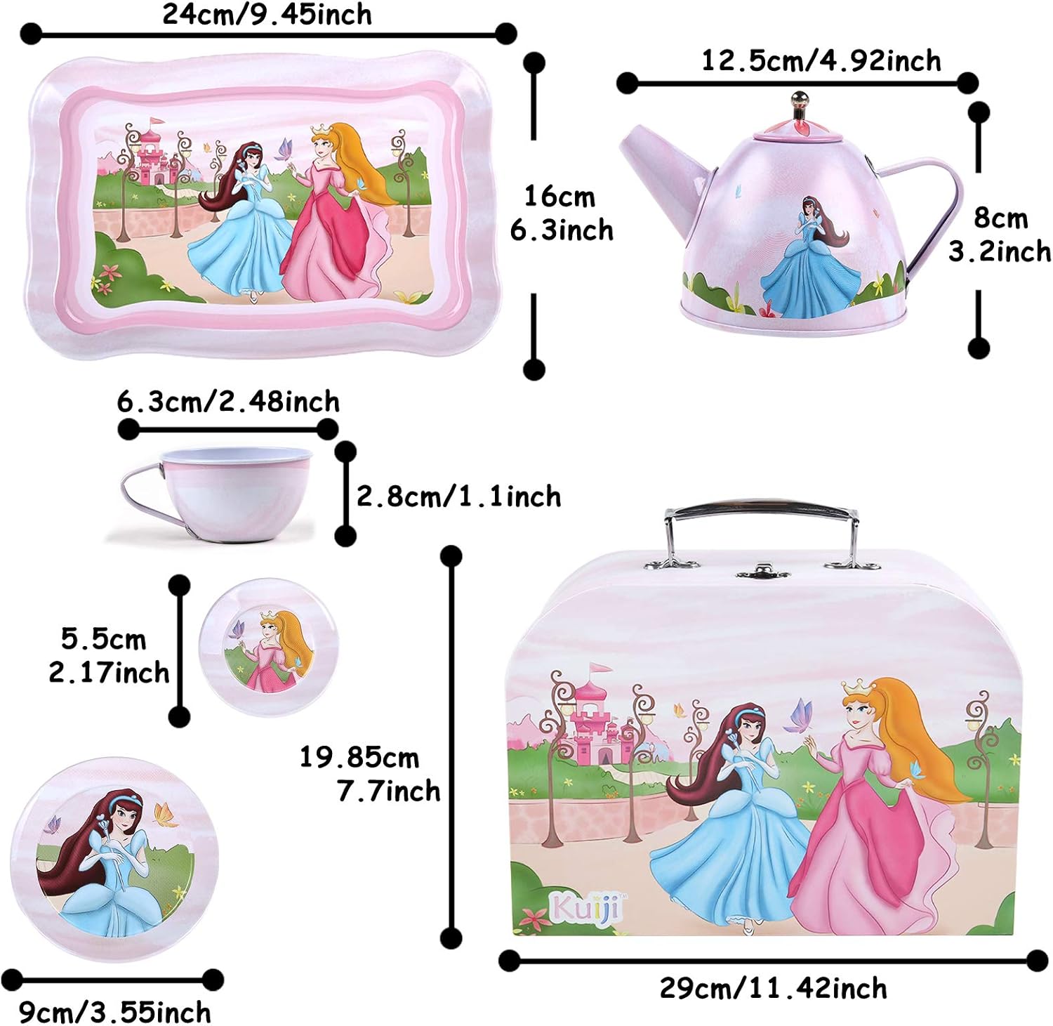 BEIAOSU 24Pcs Tin Tea Set for Kids, Pretend Tea Set, Kids Metal Tea Set