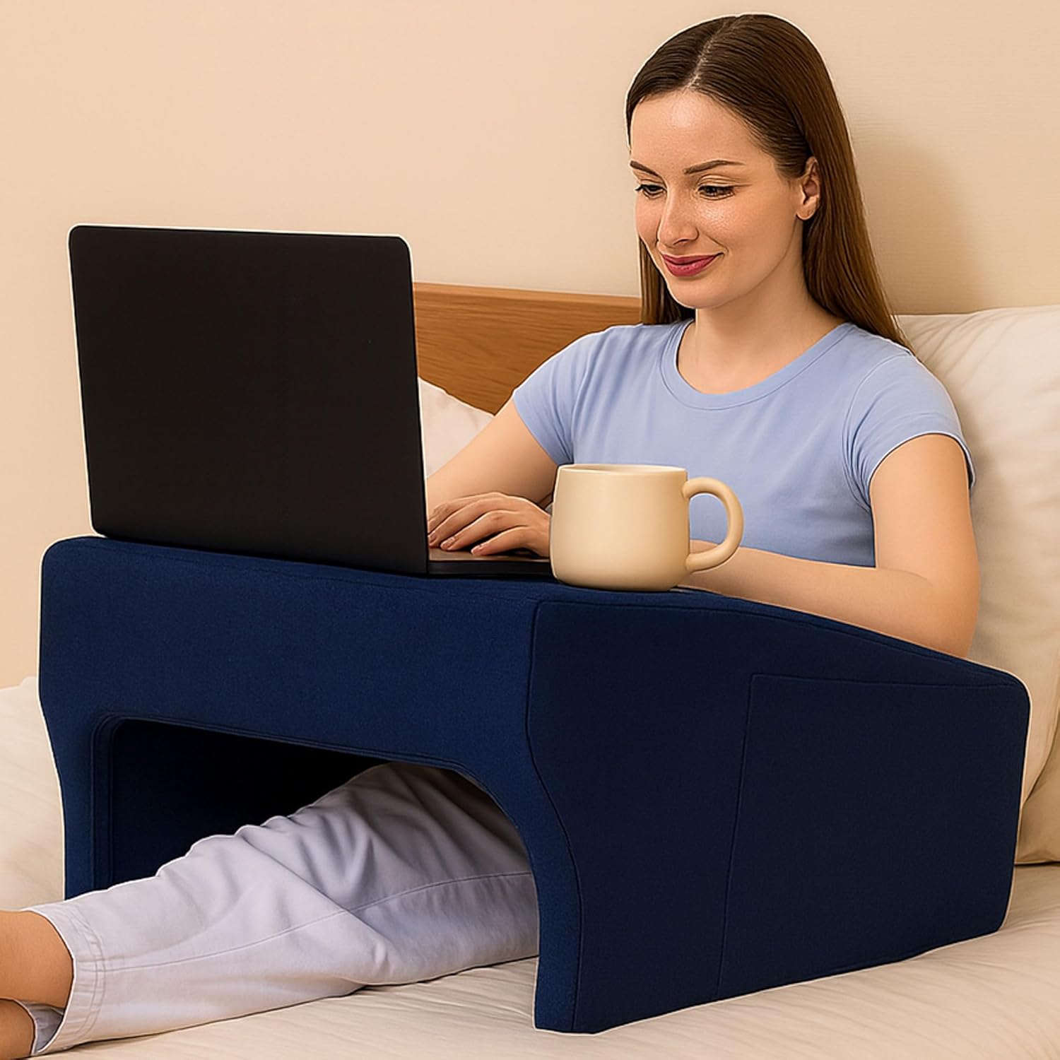 Fillow Ergonomic Lap Desk for Laptop, Study, Reading & Gaming | Portable Laptop Bed Table for Sofa, Bed, Floor | with Mouse Pad & Side Pocket | Universal Size | Multiple Colors (Blue)