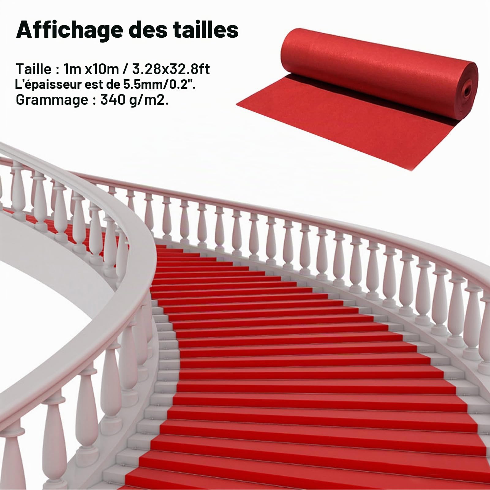 Nisorpa Tapis de couloir rouge - 1 x 10 m - 5,5 mm d'épaisseur - Antidérapant - Pour couloir, événement, mariage, fête, escalier