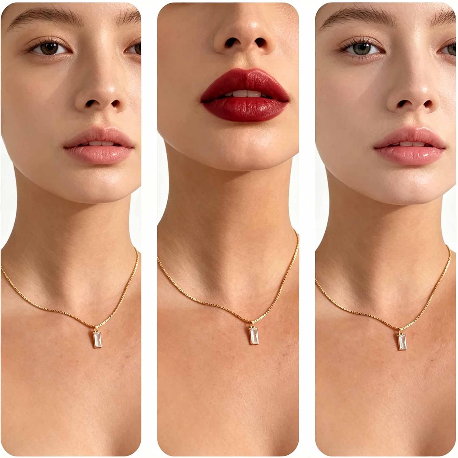 Gold-Tone Baguette Cubic Zirconia Necklace for Women, Dainty Birthstone Neck Accessory, Trendy Necklace for Daily Wear