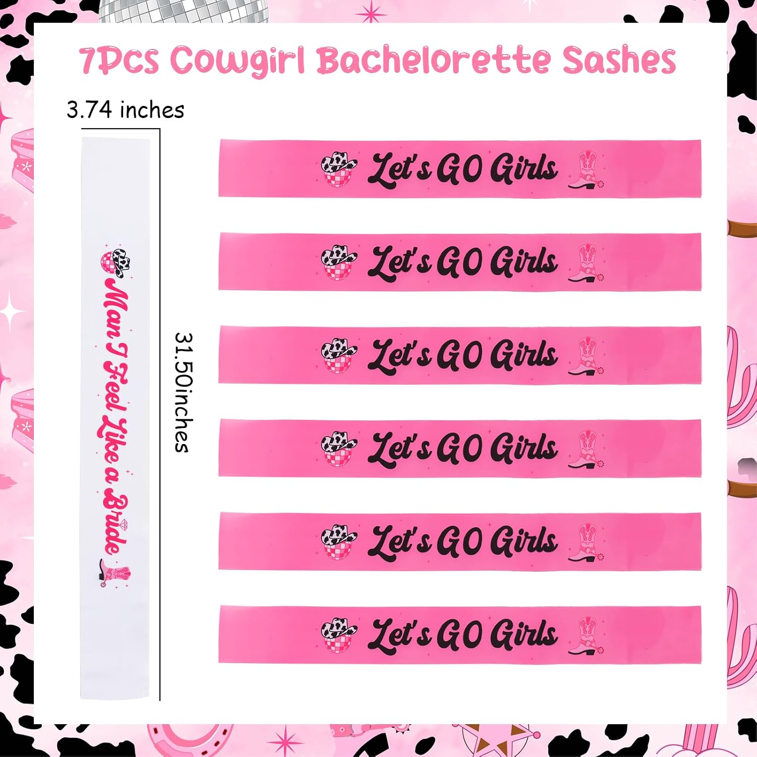 Serencatcher 7Pcs Disco Cowgirl Last Rodeo Bachelorette Party Sashes, Cowgirl Man i Feel Like a Bride Sashes for Lets Go Girls Bachelorette Decorations Bridal Shower Party Supplies Favors