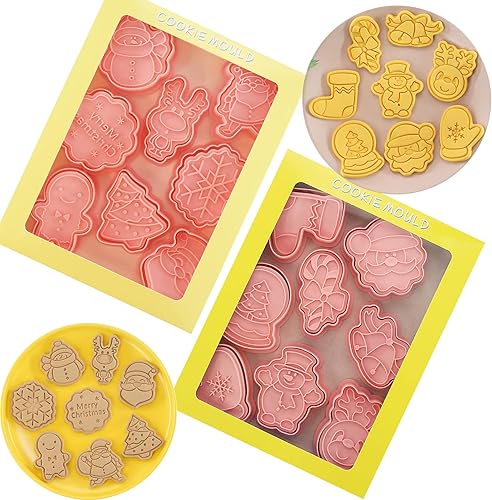 Juego de cortadores de galletas de Navidad 2023, cortadores de galletas en 3D para hornear, moldes rosados, sellos de galletas, moldes para niños,