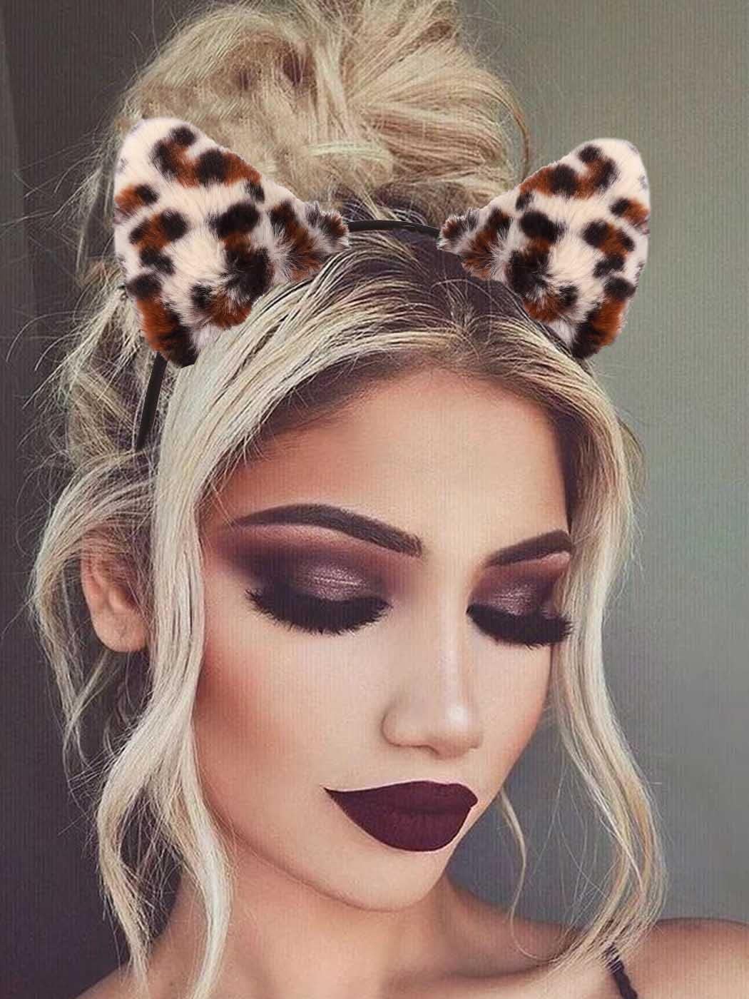 Catery Leopard Cat Ears Cheetah Ears Headband Leopard Costume Accessories for Women - Image 3