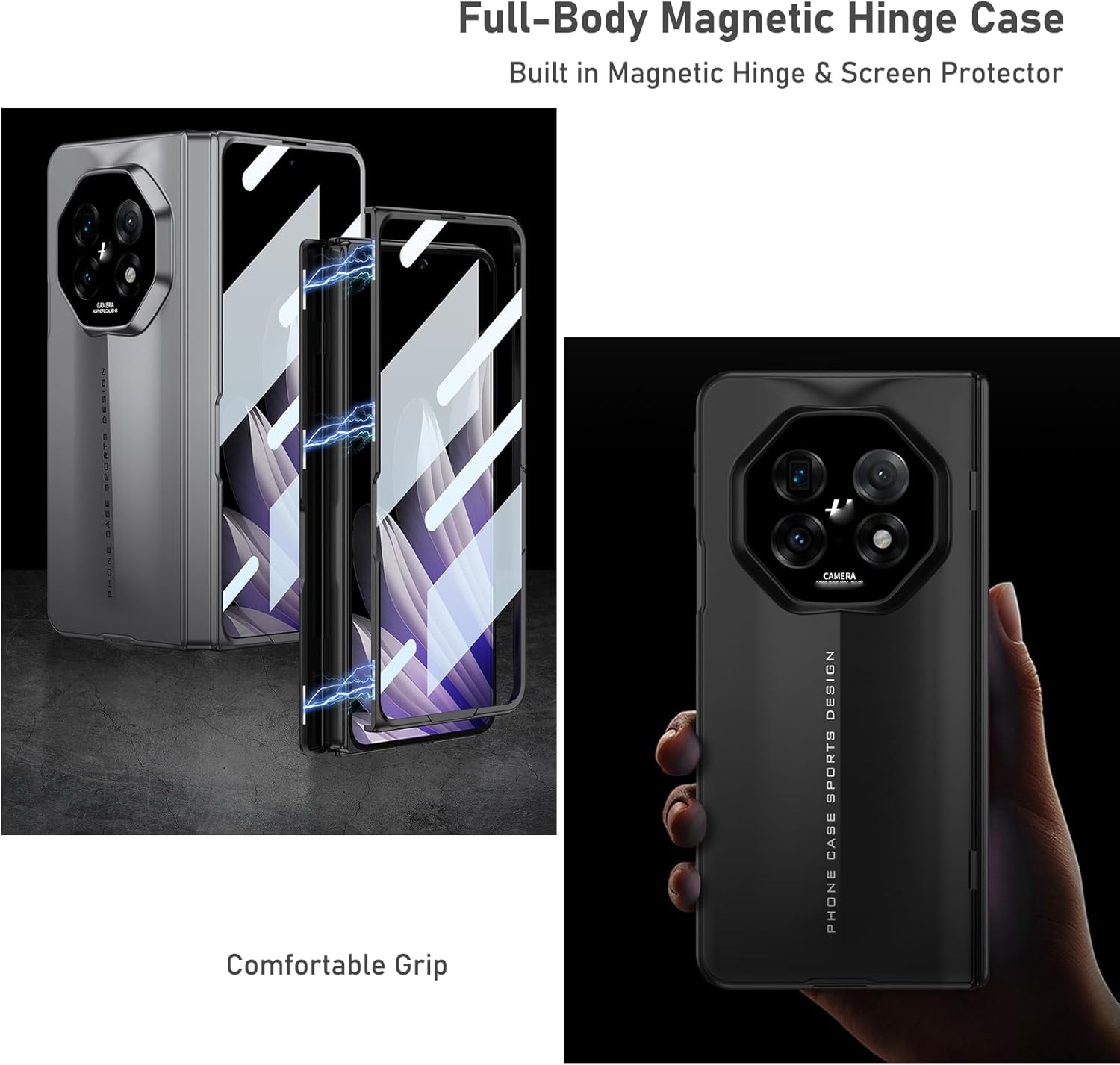 Compatible with Oppo Find N5 Screen Protector Shockproof Case,Built in Magnetic h Cover Hard Full-Body Protective Phone Cover for Find N5 2025(Lens Protector) (Grey)