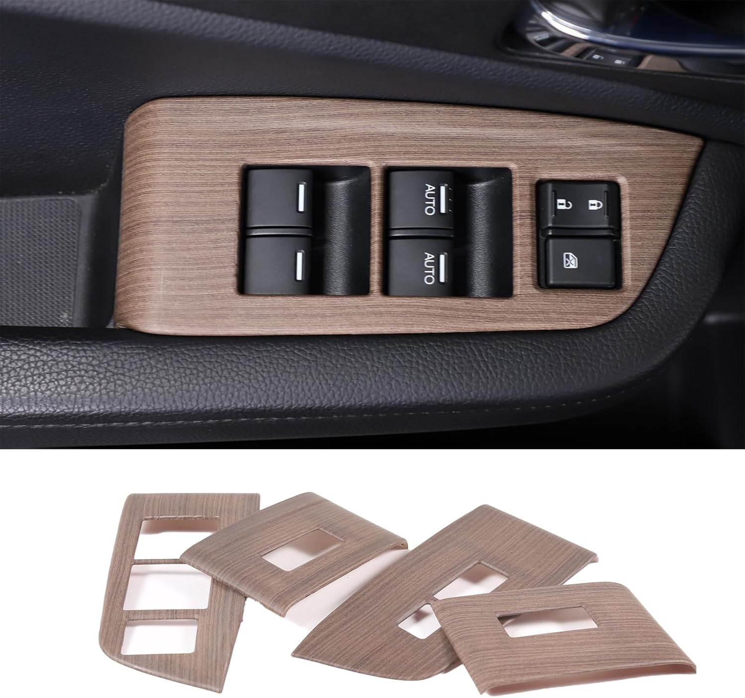 4PCS Window Lift Switch Panel Frame Cover Trim for Honda Pilot 2016-2022/ Passport 2019-2023, ABS Material Car Door Window Glasses Lifter Button Decoration Accessories (Pear Wood Grain)