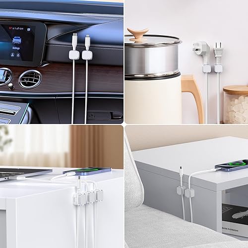 Miniatura 7 de Soporte para cables, paquete de 6 clips magnéticos para cables, soporte de cable adhesivo fuerte para mesita de noche, organizador de escritorio,
