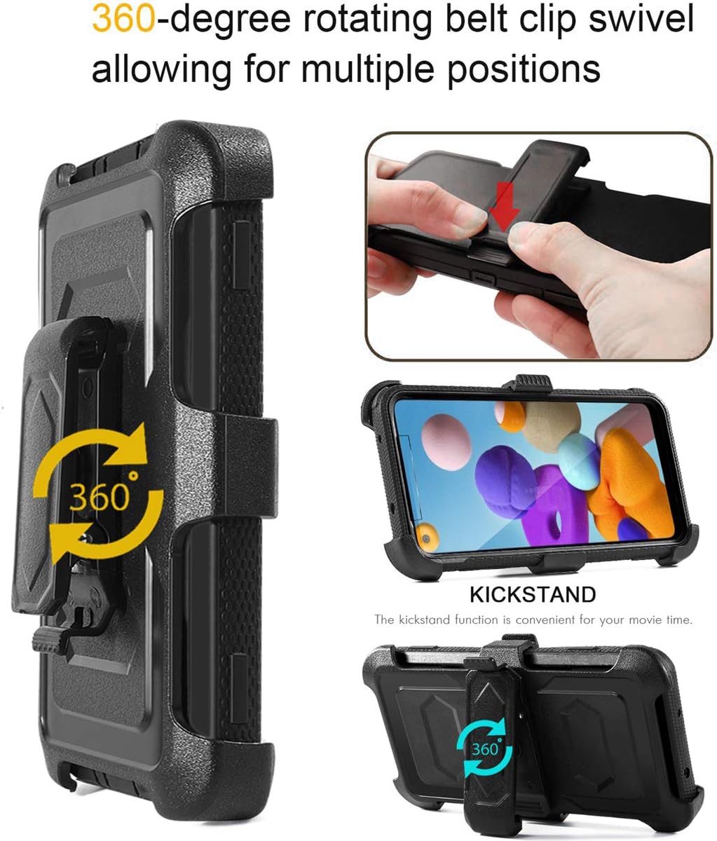 Numy Samsung A21 Case Galaxy A21 Case with Belt Clip Screen Protector Holder Kickstand Heavy Duty Shockproof Rugged Bumper Cover Case for Samsung Galaxy A21 Phone for Women Men Girls Boys-Black