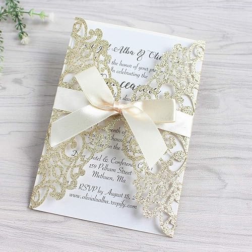 Miniatura 3 de JOFANZA Tarjetas de invitación de boda con lazo y sobres para fiesta de cumpleaños de Qinceanera, fiesta de graduación de fiesta de graduación para