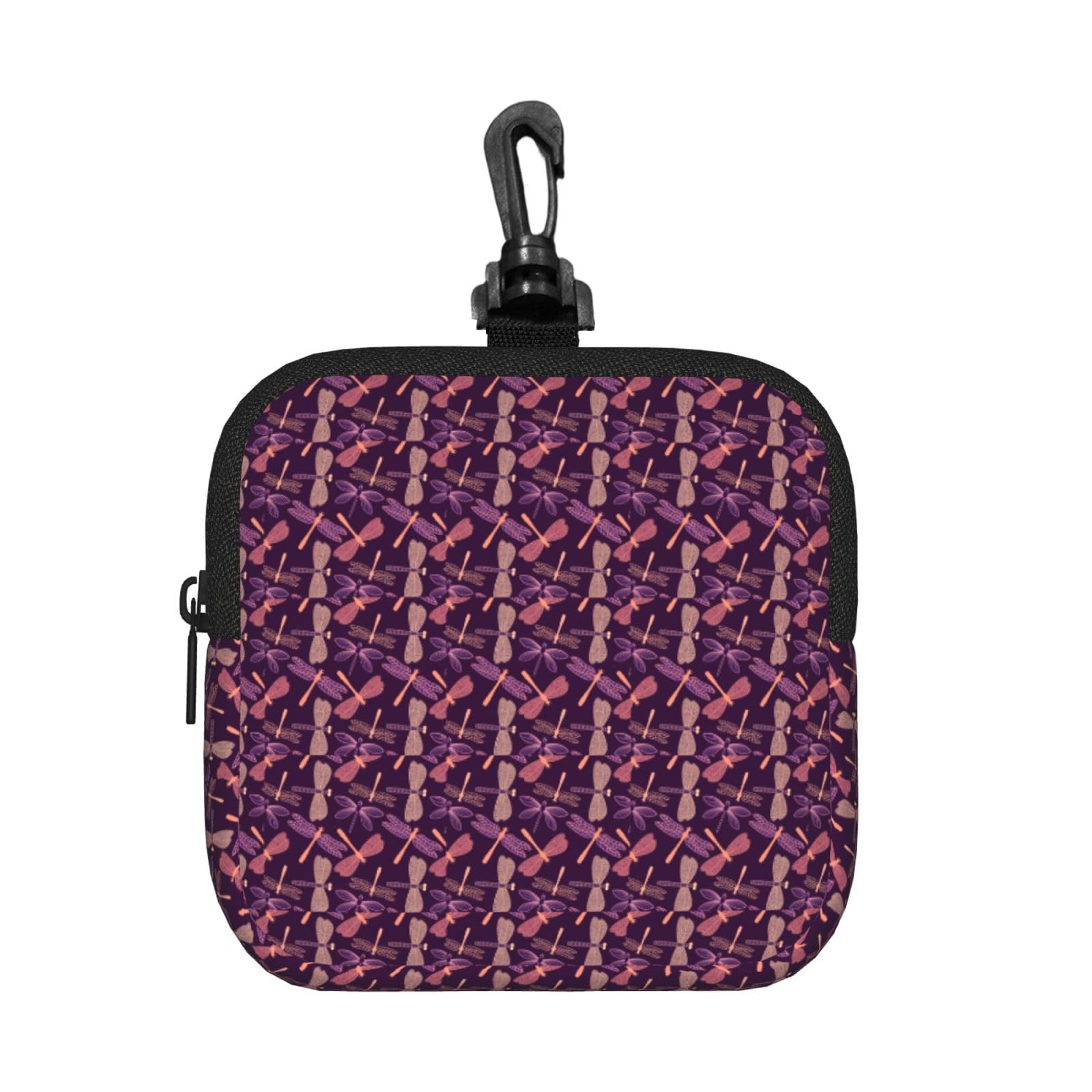 Ercgad Unisex Black Purple Dragonfly Print Square Storage Bag Travel Toiletry Cosmetic Organizer Pouch Lightweight Reusable