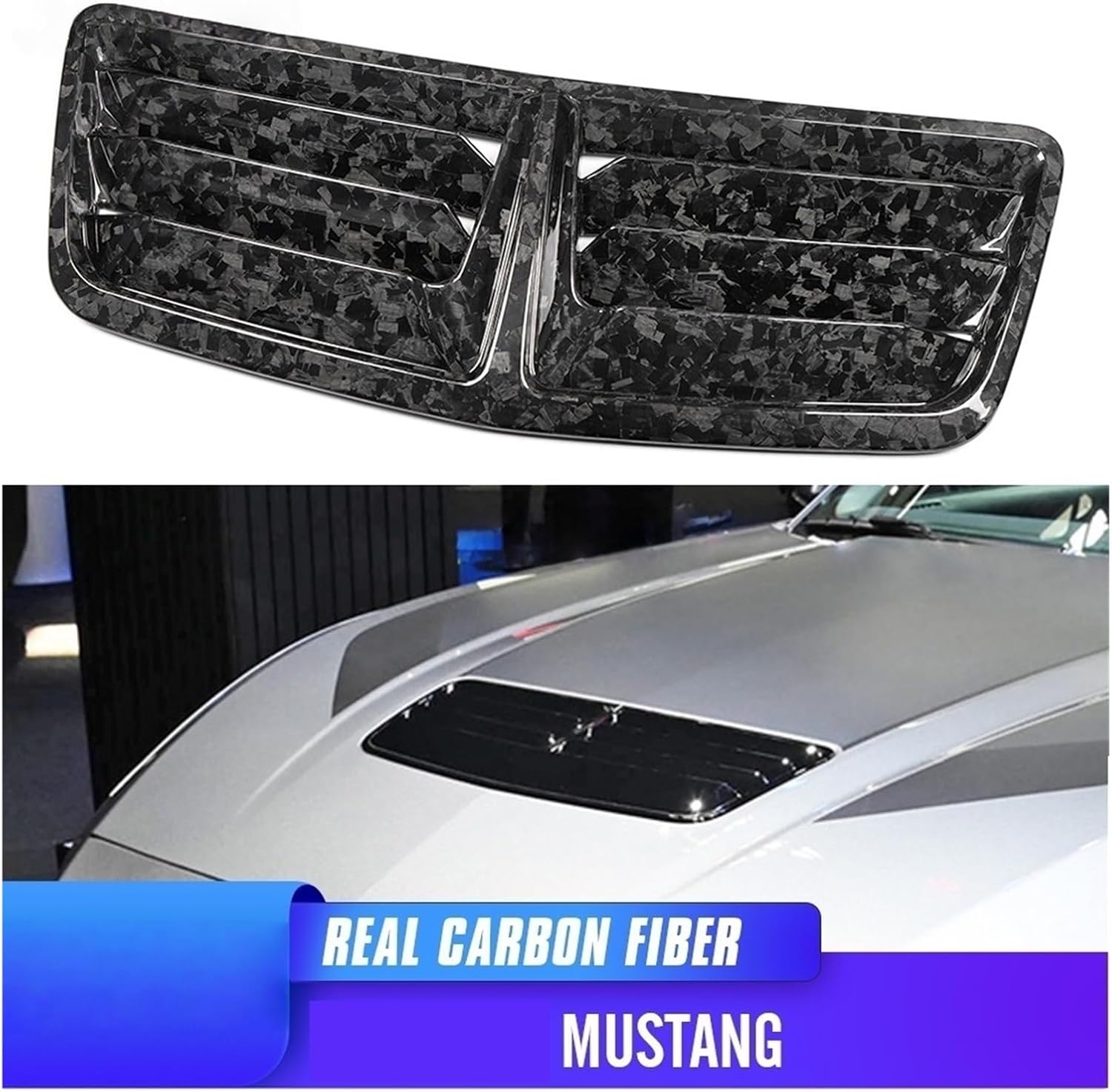 Compatible With Ford Mustang GT Dark Horse S650 2024 2025 Replacement Carbon Exterior Car Front Engine Hood Bonnet Scoop Vent Cover Trim(Gloss Carbon)