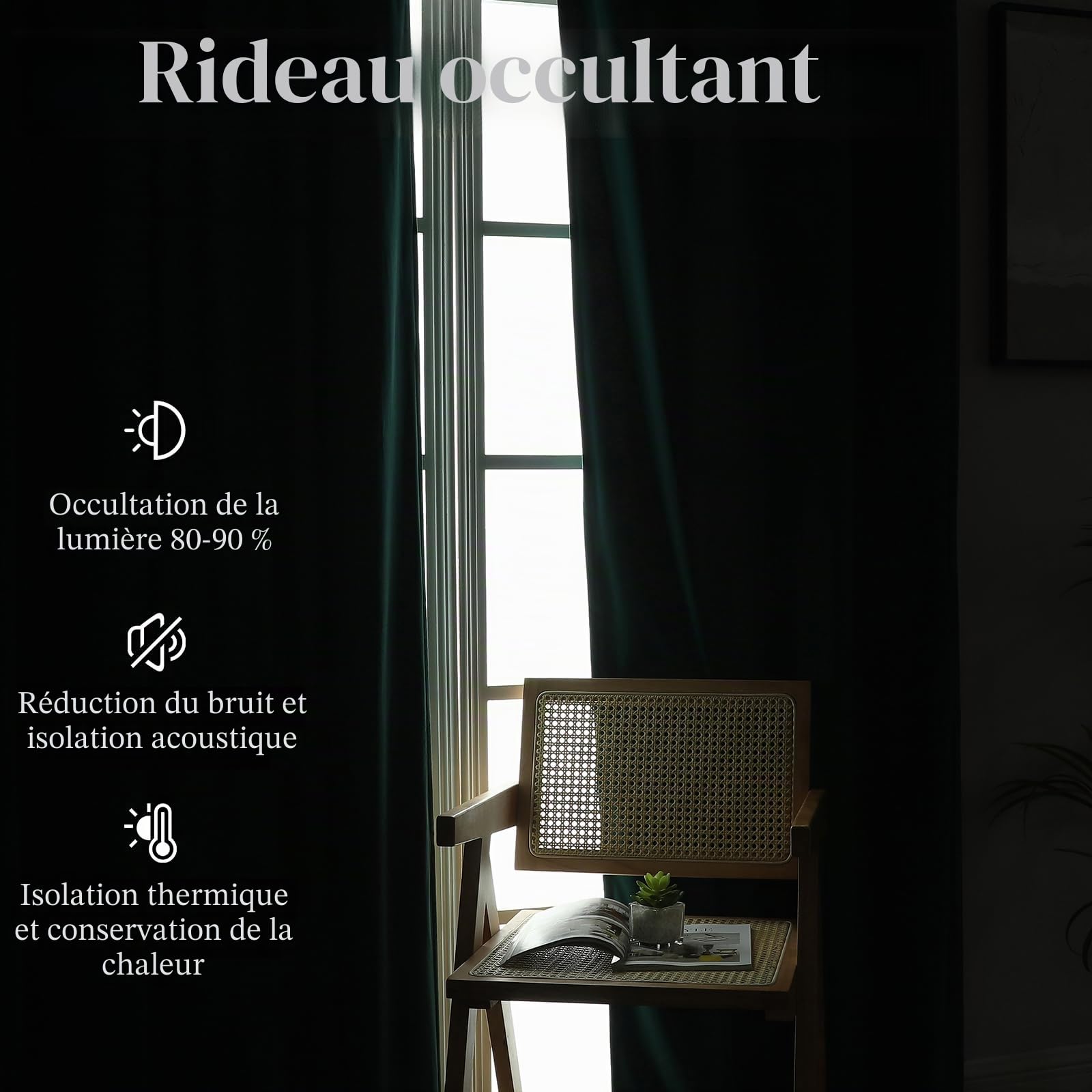CUCRAF Rideau Occultation Thermiques Velours Vert 132 x 220 LxH 2 Pièces Luxurious Rideaux Opaque Anti Froid et Chaleur À Oeillets,Décoration Salon Chambre Moderne