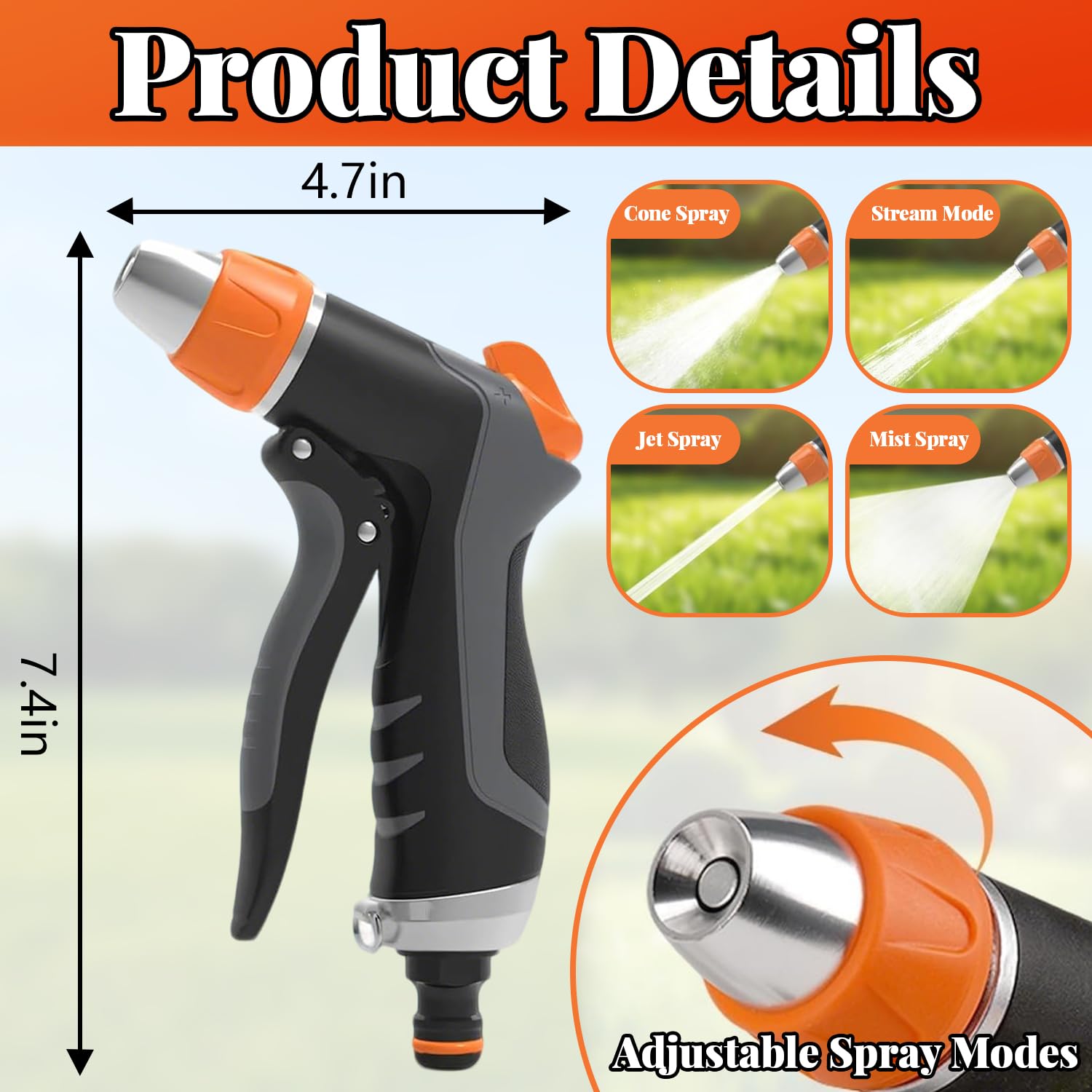 Gartenbrause, 2 Stück Garten Handbrause, Metall Hochdruck Garten Handbrause, 12 Funktionen Bewässerungsspritze mit Schnellanschluss Dauerarretierung, für Rasen Haustiere Garten Gehweg Blumen Auto