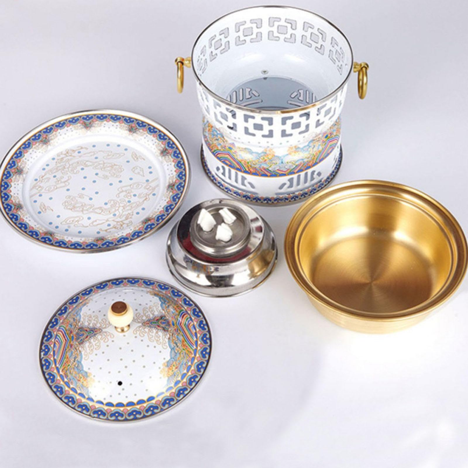 Pentola Calda In Rame Piccola Portatile, Pentola Calda In Rame Cinese per Persona Singola, Vecchia Stufa Ad Alcool di Pechino Pentola Tradizionale Cloisonne, per Dormitorio, Viaggi All'aperto, Feste,E