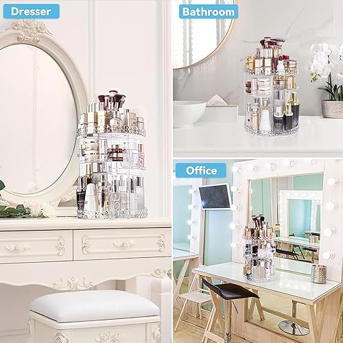 Miniatura 7 de ZHIAI Organizador de maquillaje giratorio de 360, organizador de cosméticos de gran capacidad para soporte de perfume, organizador de encimera,