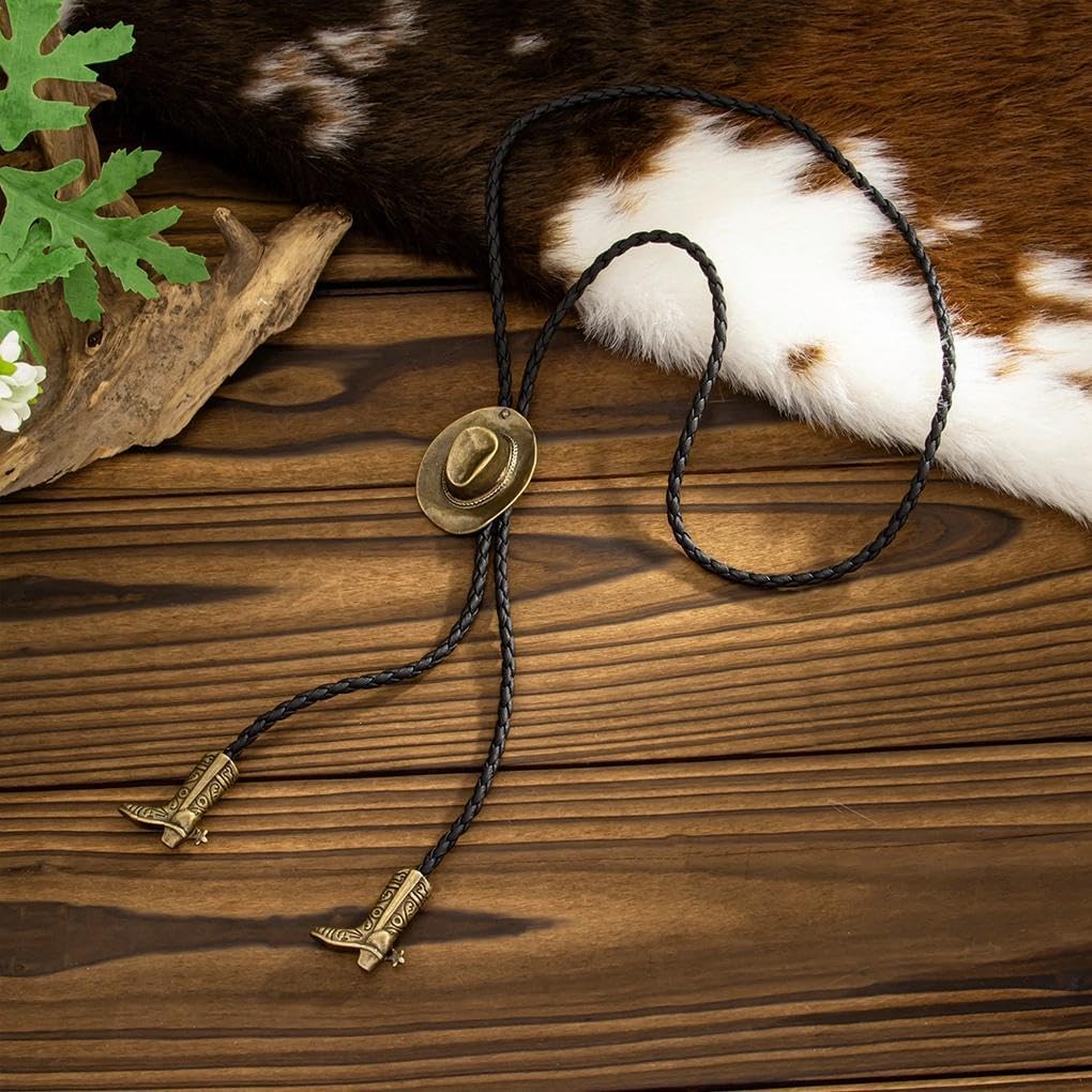 FUTIMELY Western Y Cowboy Hat Boot Bolo Tie Necklace for Women,Long Adjustable Braided Leather Cowgirl Statement Necklace Vintage Charm Jewelry Gifts image 4