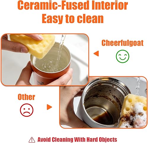 Miniatura 5 de CHEERFUL GOAT Taza de Café Aislada  Vaso de Café de Viaje de Acero Inoxidable con Forro de Cerámica, Taza de Café de 12oz para Café Caliente y Frío