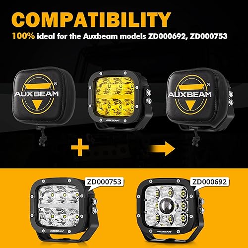 Miniatura 5 de Auxbeam Luces LED para todo terreno de 5 pulgadas con cubiertas de luz de cubo de cuero, cubiertas protectoras de niebla ámbar para todo terreno,