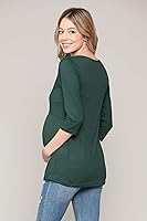 Vista 73 de LaClef - Blusa de maternidad para mujer, cuello redondo, manga 3/4, plisada al frente, estilo peplum Cuadros marrones