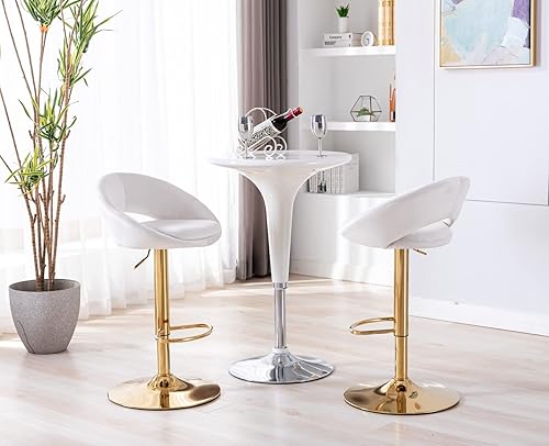 Miniatura 17 de Juego de 2 taburetes de bar giratorios de terciopelo con respaldo abierto, altura de barra ajustable tapizada, taburetes de bar modernos de altura
