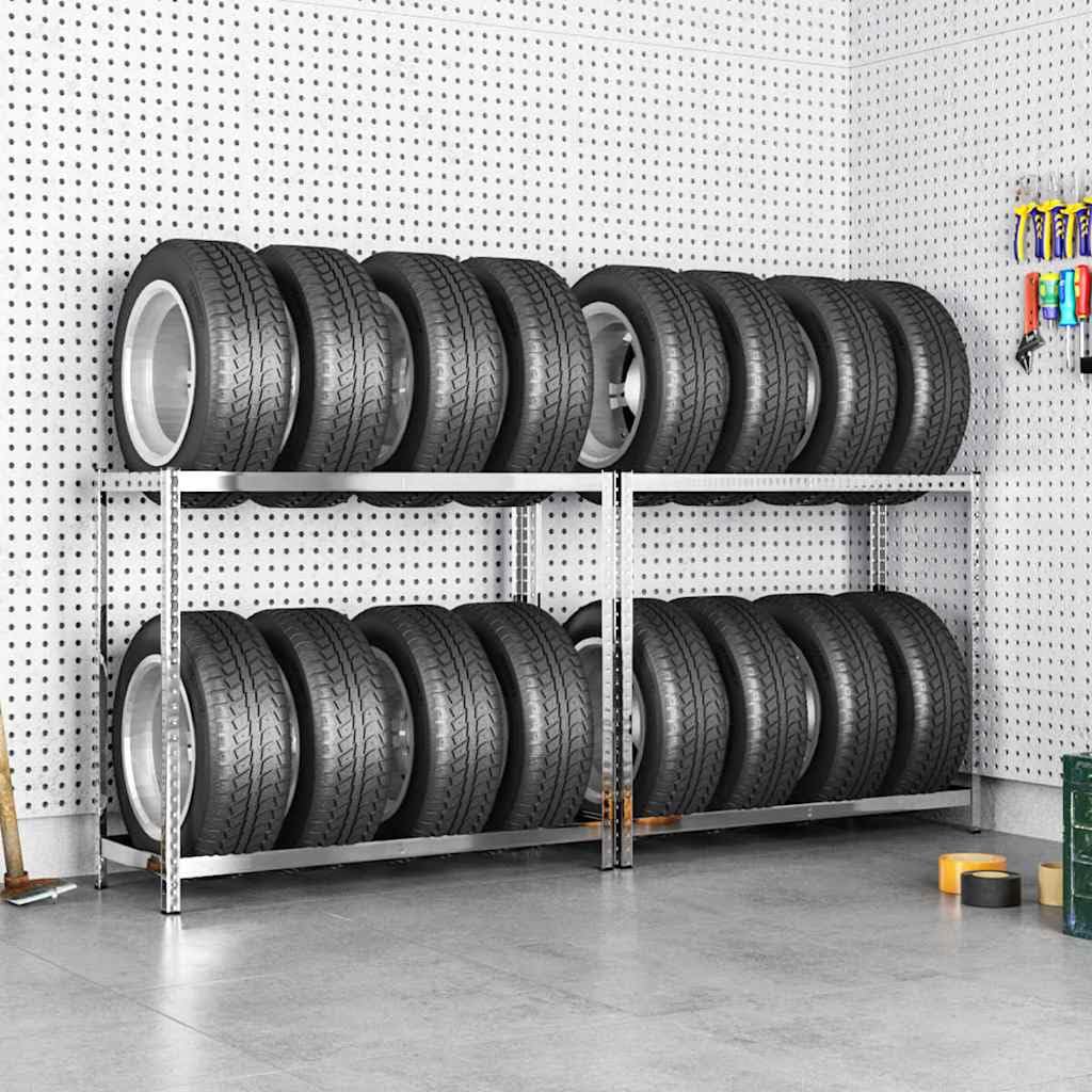 Scaffale per pneumatici, 2 pezzi, 110 x 40 x 110 cm, in acciaio zincato, stabile, per garage