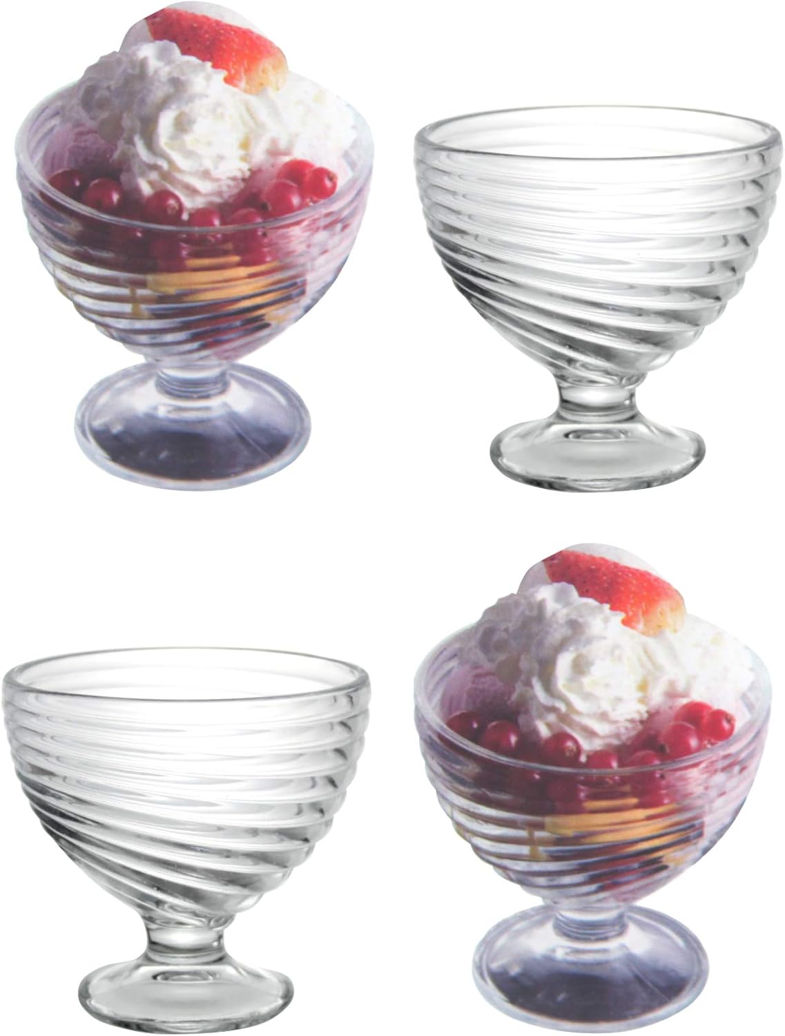 ED Glass Dessert Bowls Sundae Ice Cream Glasses Set Of 4 Short Stemmed