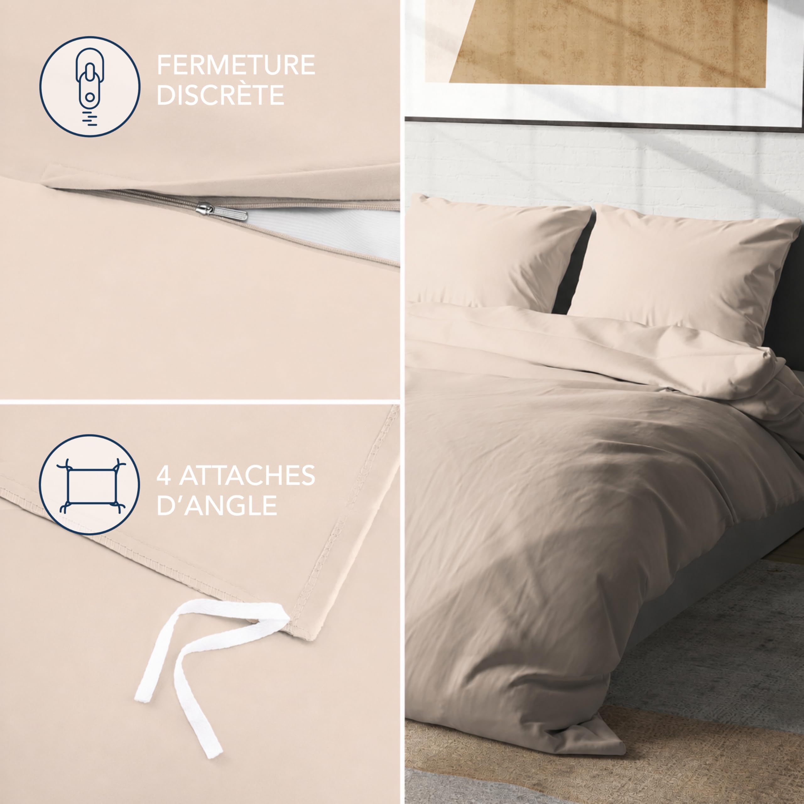 Dreamzie Parure de Lit 160 x 200 4 Pièces Housse de Couette 240x220 cm + Drap Housse 160 x 200 cm avec 2 taies d'oreillers 65x65 cm 240x220 Parure 100 Fils/cm² en Microfibre - Oeko-Tex
