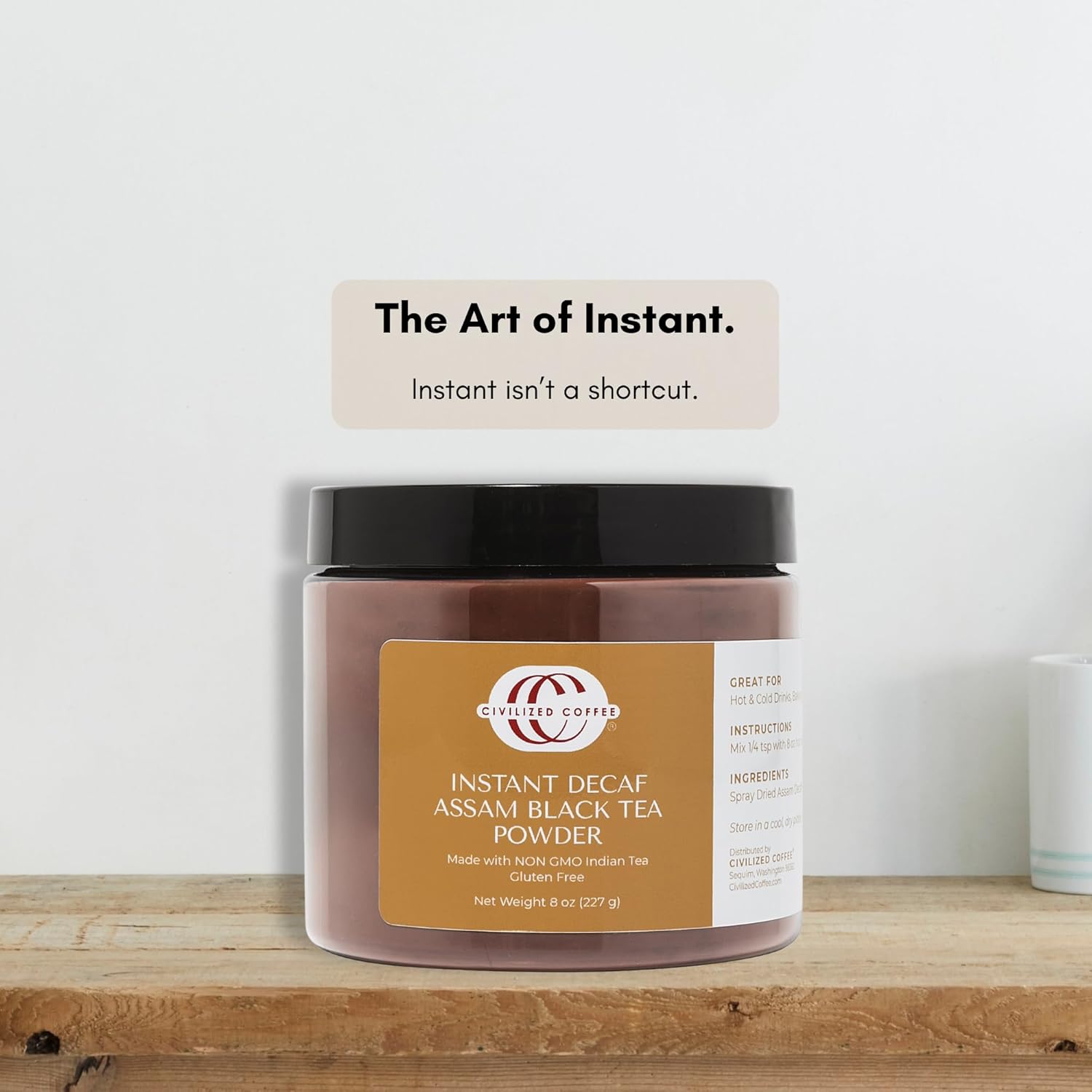 Civilized Coffee Decaf Instant Assam Black Tea Powder – For Hot Tea, Iced Tea & Baking, 8 oz Jars (Pack of 3)