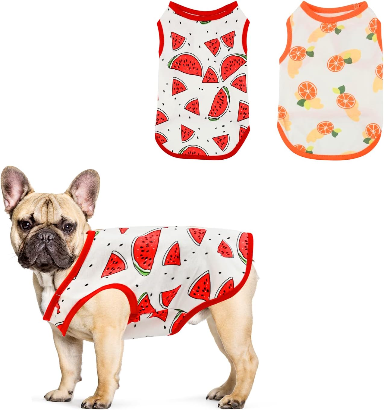 2 Pack Dog Shirts Small Dog Clothes Cotton Pet Shirts Puppy Fruit Printed TShirt Summer Thin