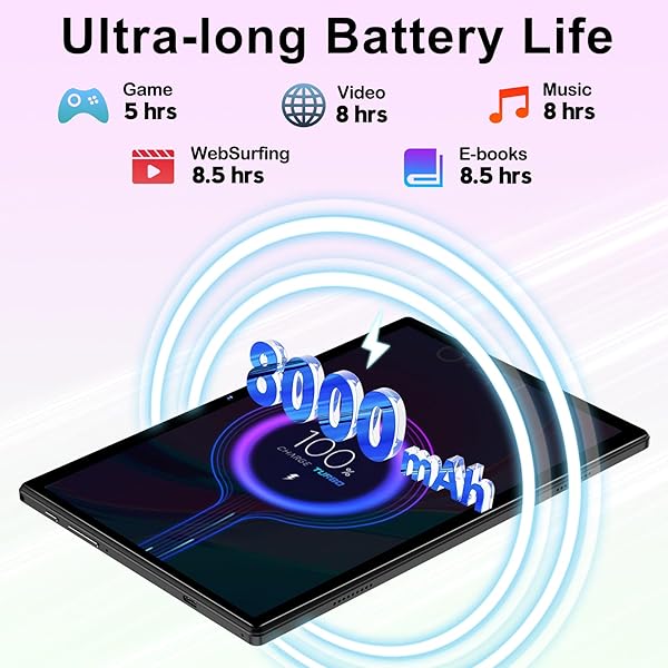Android Tablet 14 Tablet 10 Inch, 22 GB RAM+128 GB ROM (1 TB TF), Widevine L1 | 8000 mAh | Octa-Core | 2.0 GHz | 5 GB WiFi | BT 5.0 | 5 MP+8 MP | Supports Neflix, Tablet with Keyboard and Mouse, Black - 5