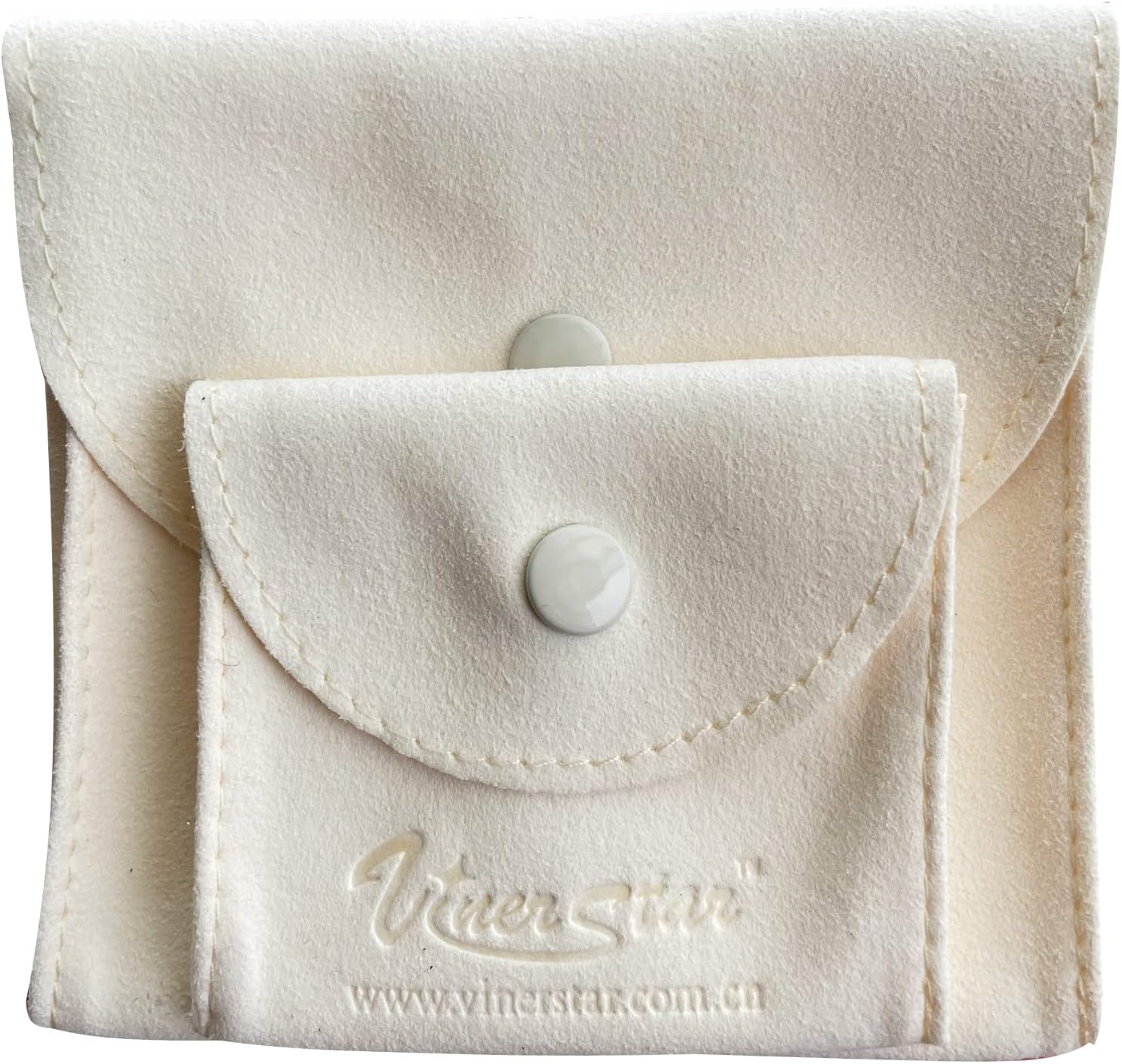 Pack of 2 PCS Microfiber Faux Suede Leather Small Jewelry Pouch with Snap Button (Cream ),3*3 inches