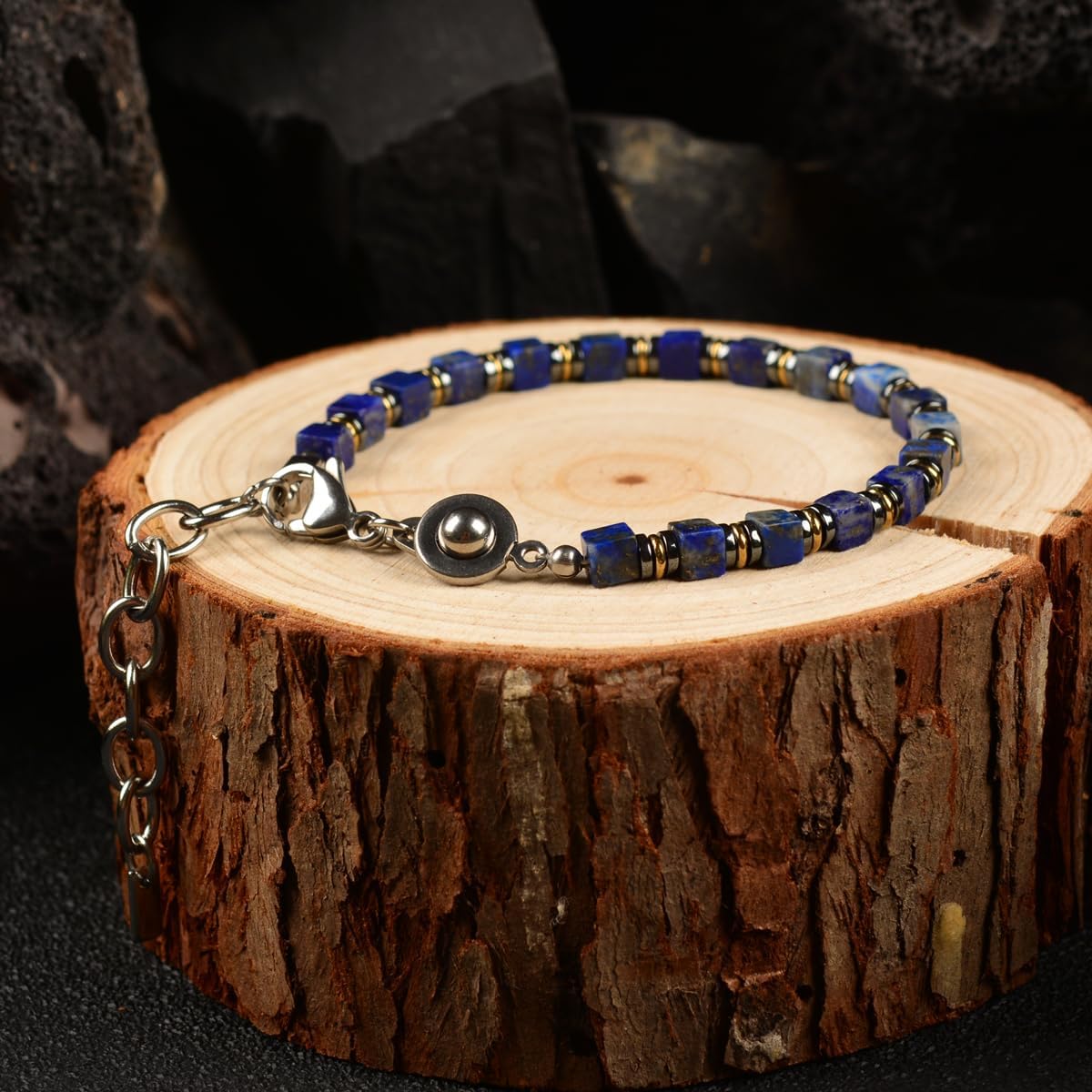 Handmade LapisRex Lapis Lazuli Hematite Mens Bracelet Adjustable Design for Effortless Wear Infuses Wisdom and Strength Mens Jewelry Ideal Gift for Yourself Friends or Father - Image 3