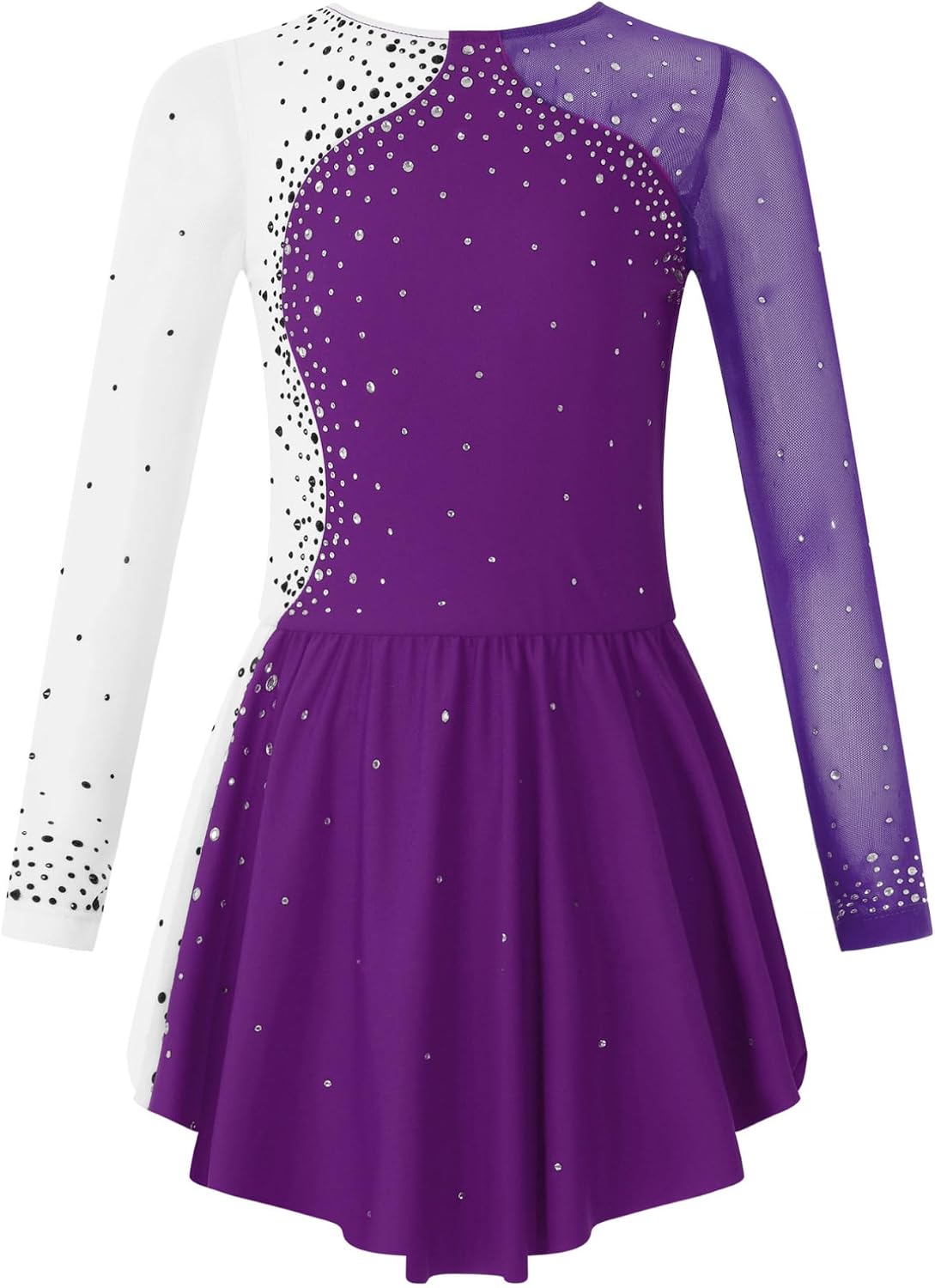 FEESHOW Girls Figure Skating Dress with Tights Set Long Sleeve Rhinestone Dance Dress & Matching Boot Covers Tights