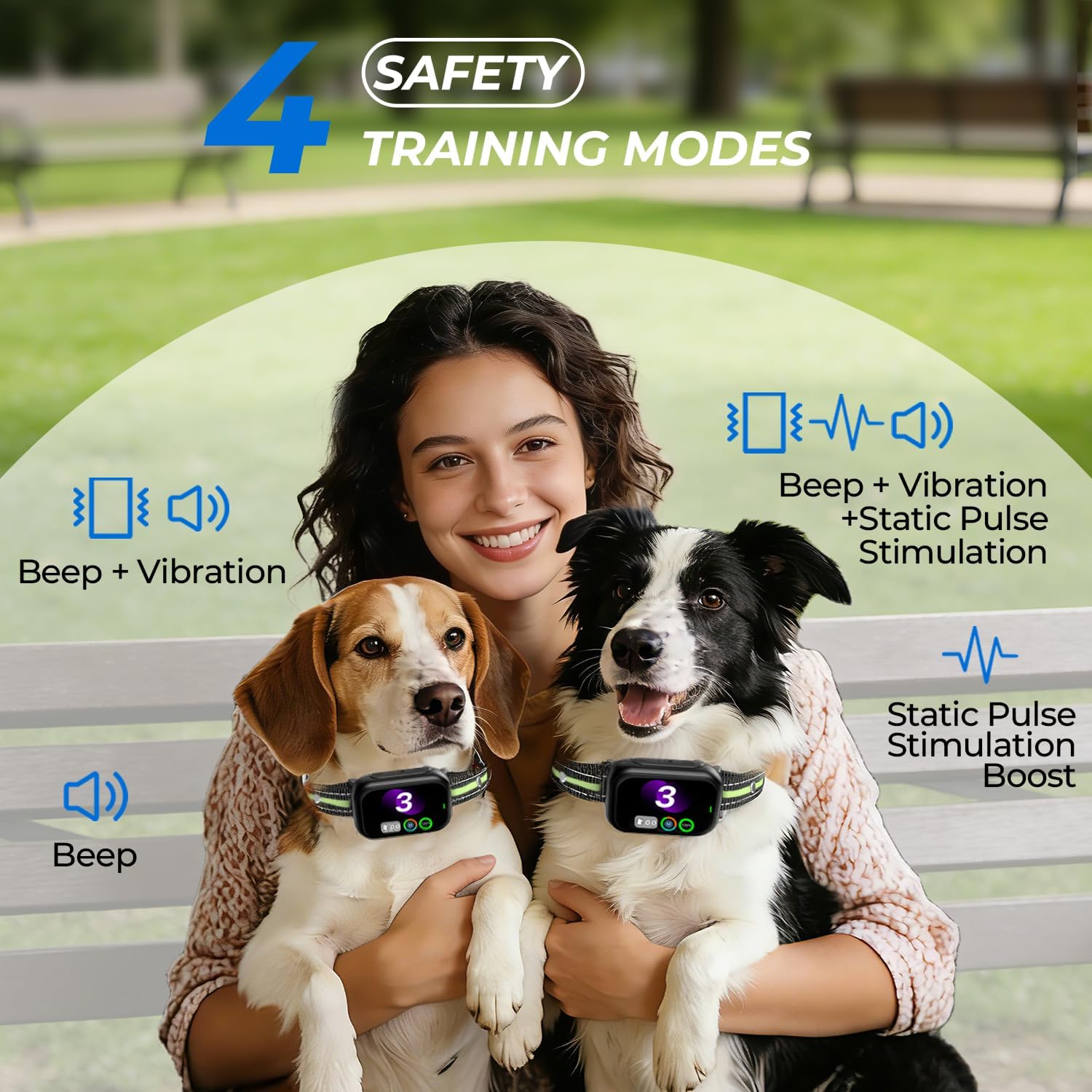 RPZ Bark Collar for Large Medium Small Dogs, Anti Dog Barking Collars Smart 3 Adjustable Sensitivity, Safe 4 Modes Rechargeable IPX7 Waterproof, Green