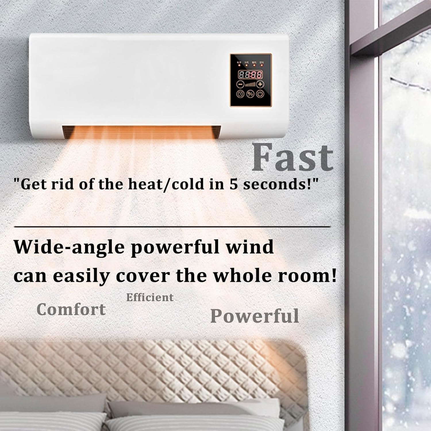 Split Max Air Conditioner, Heating & Cooling, Silent & Energy Efficient Wall Mount or Desktop, with Remote Control for Home 110V (Flower)