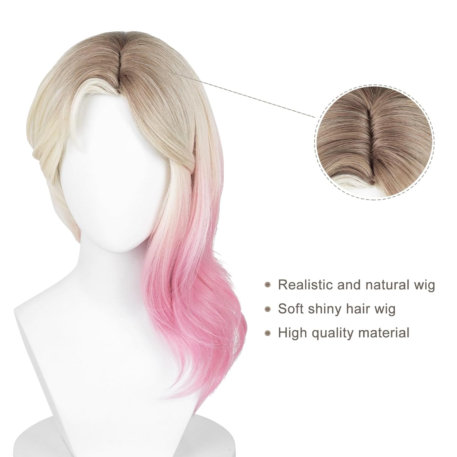 Probeauty Short Blonde Mixed Pink Cosplay Wig Medium Long Hair Wig for Women Halloween Costume Dress Party - Image 6