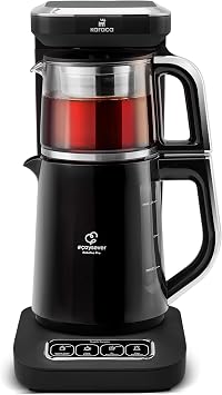 KARACA Caysever Robotea Pro 2.3L Tea Maker & Filter Coffee Machine, Smart Electric Kettle & Glass Teapot, Talking Automatic Turkish Teapot, 2500W, Black & Chrome