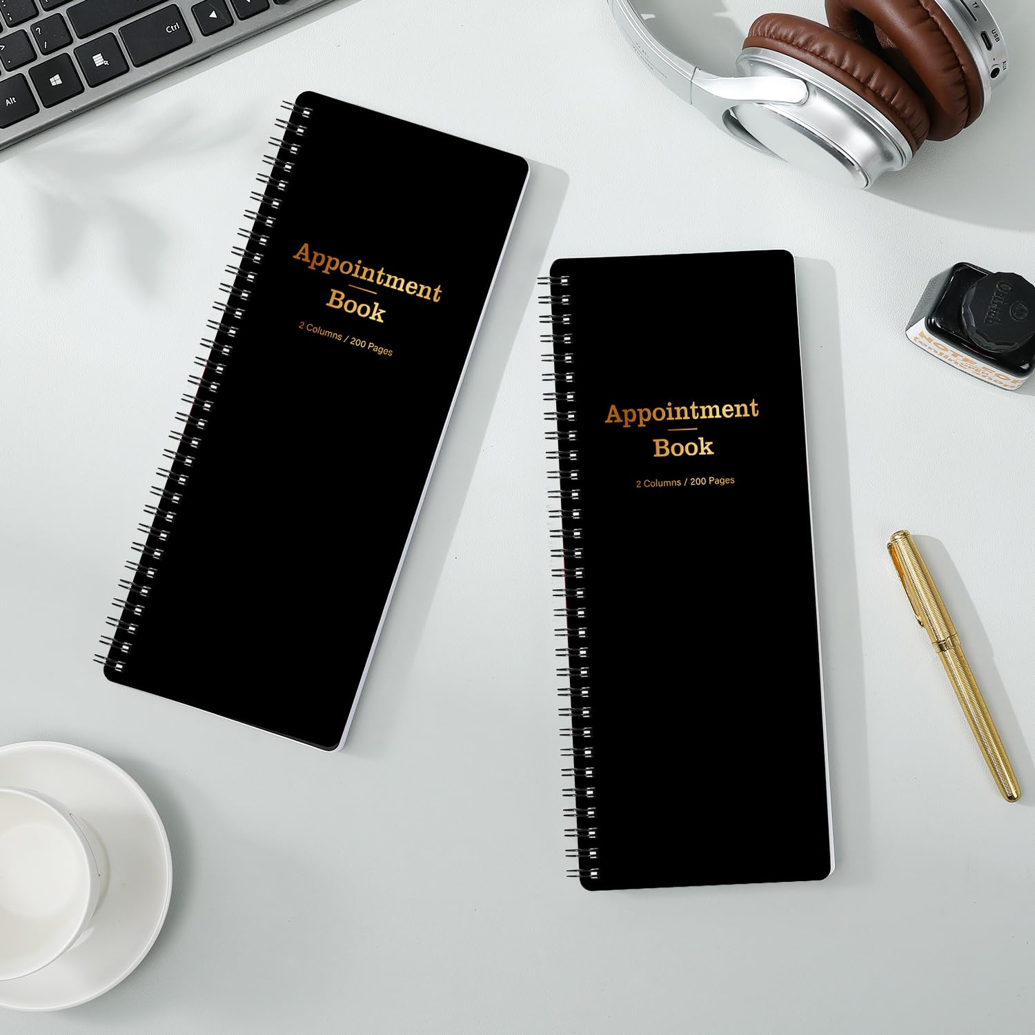 Salon Appointment Book - 4.5'' x 11.5'', Undated Daily & Hourly Schedule Book with 2 Column & 200 Pages - Black - Image 7