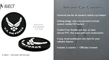 Officially Licensed US Air Force Wings Automotive 3D Textured Silicone Coasters (2.6 Diameter) | Universal Fit for All Cars, Trucks, SUVs & More | Non-Slip Durable | Set of 2
