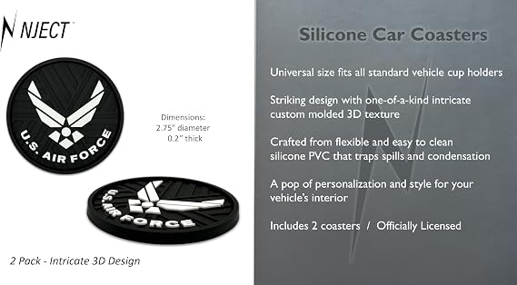 Officially Licensed US Air Force Wings Automotive 3D Textured Silicone Coasters (2.6 Diameter) | Universal Fit for All Cars, Trucks, SUVs & More | Non-Slip Durable | Set of 2
