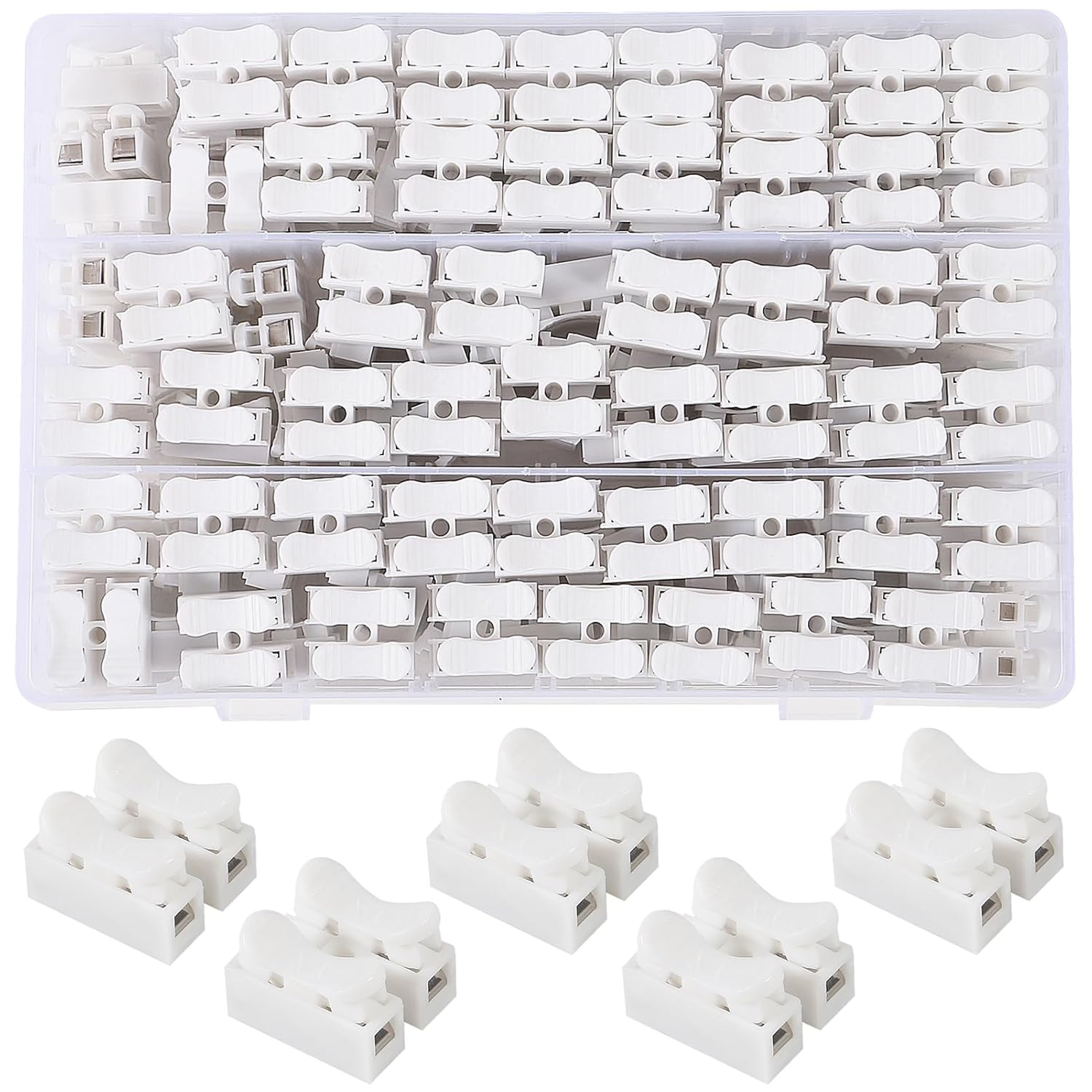 120pcs CH-2 Electrical Cable Connectors Block Push Quick Wire Cable Connector, 10A 220V 2 Pin Push-in Spring Loaded Electrical Connectors for Lighting Electrical and Automotive Wiring Electricity