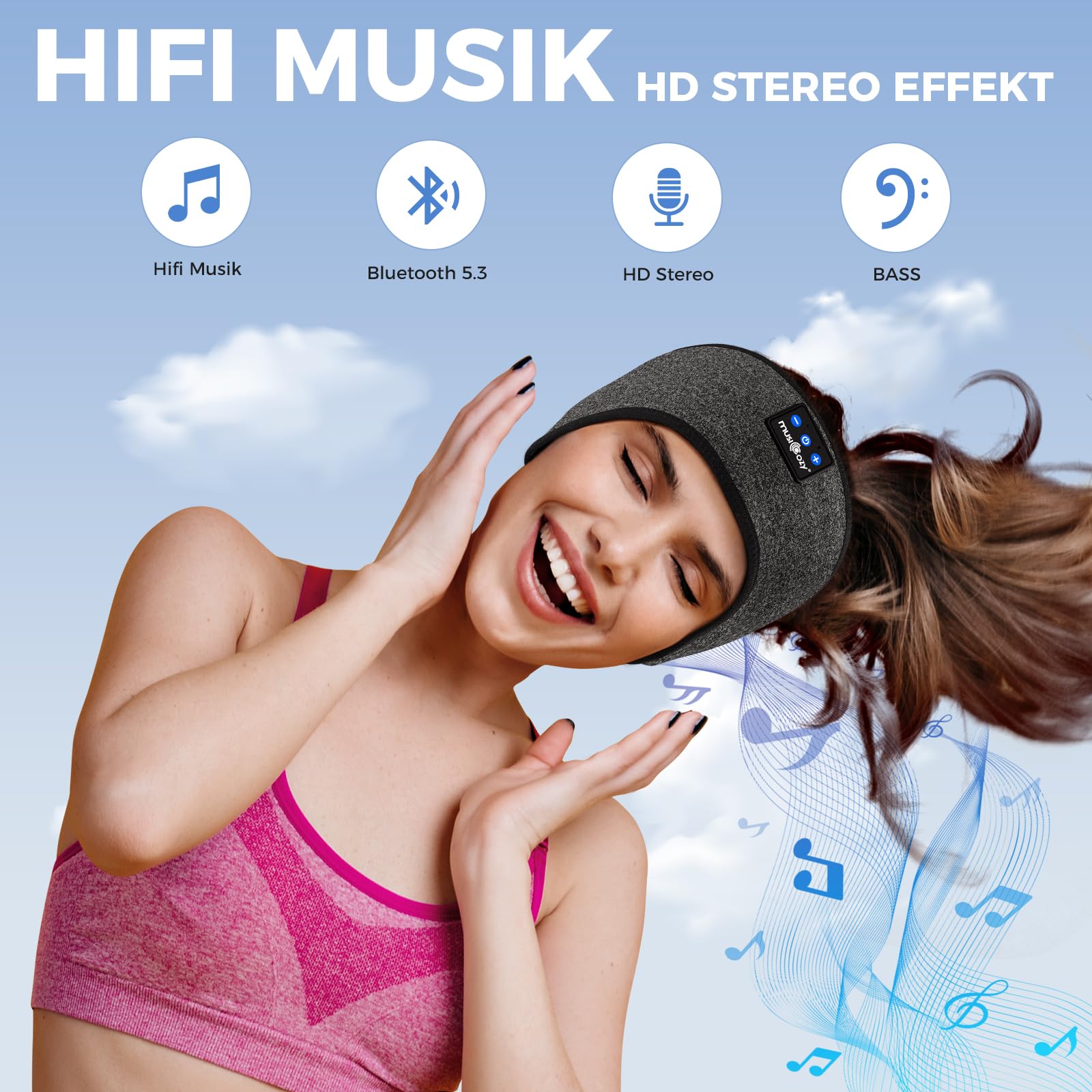 MUSICOZY Auriculares para Dormir, Auriculares Dormir Bluetooth, Diadema Deportiva para Dormir con Altavoces Ultrafinos, Antifaz para Dormir con Auriculares Bluetooth, para Viajes, Relajación