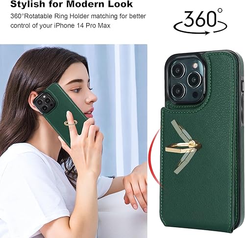 Miniatura 3 de Folosu Funda compatible con iPhone 14 Pro Max con soporte para tarjetas, rotación de 360, soporte de anillo de dedo con función atril, bloqueo RFID,