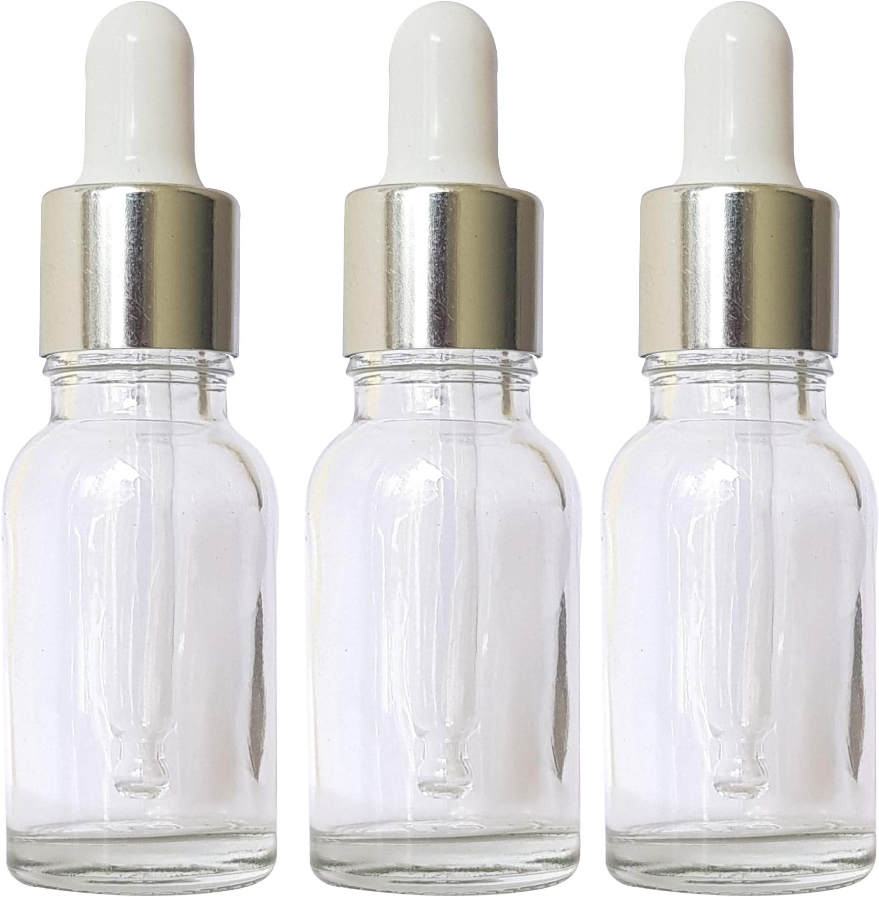 Zenvista Meditech Multipurpose Empty Glass Bottle with Silver Plating Dropper For Essential Oils, Fragrances, Perfumes,Serum Bottles (15 ml) - Pack of 3