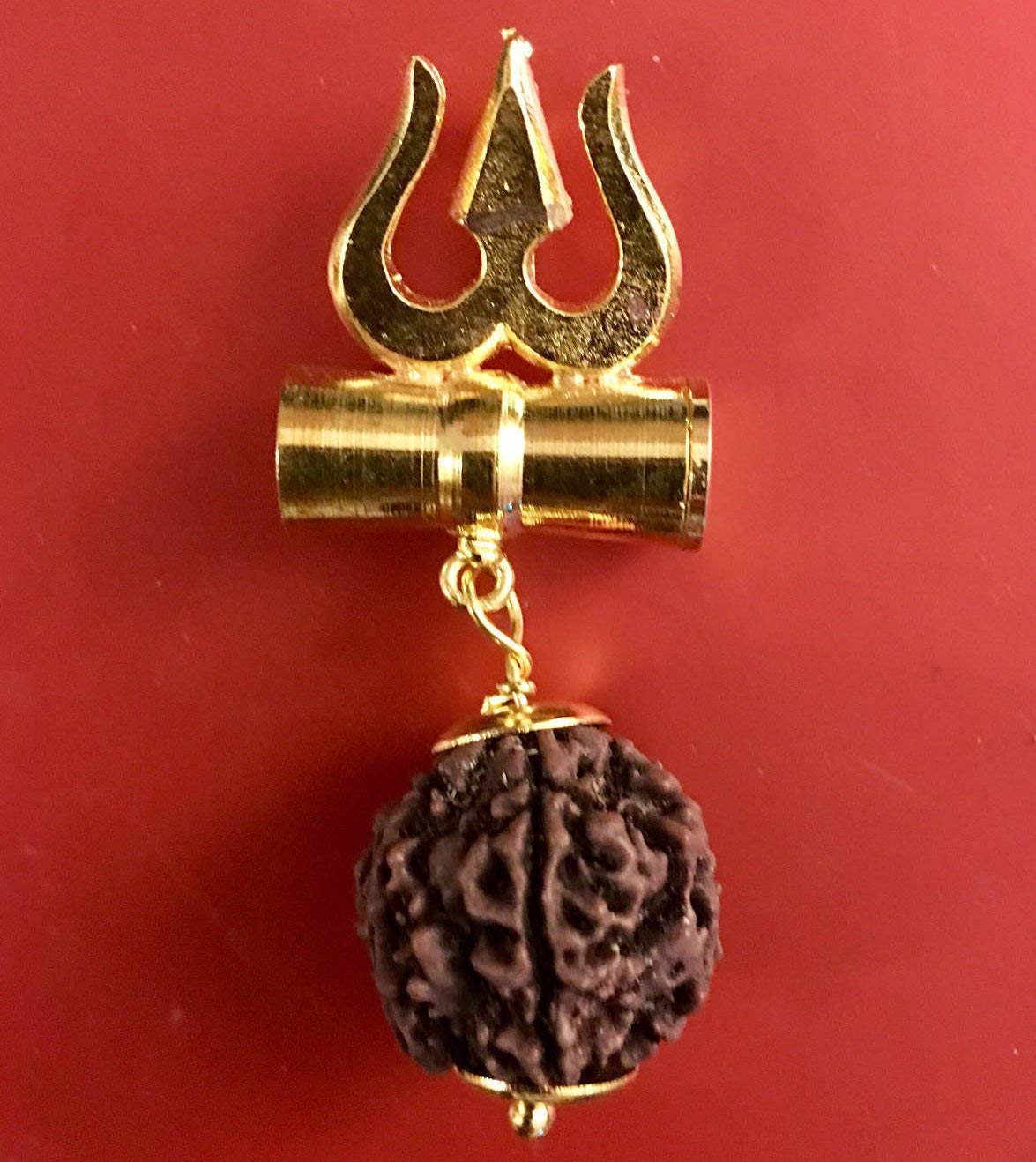 Malabar Gems Unisex Wood Brown Shiv Shakti Kavach 5 Mukhi Rudraksha, Trishul, Damru Pendant 1