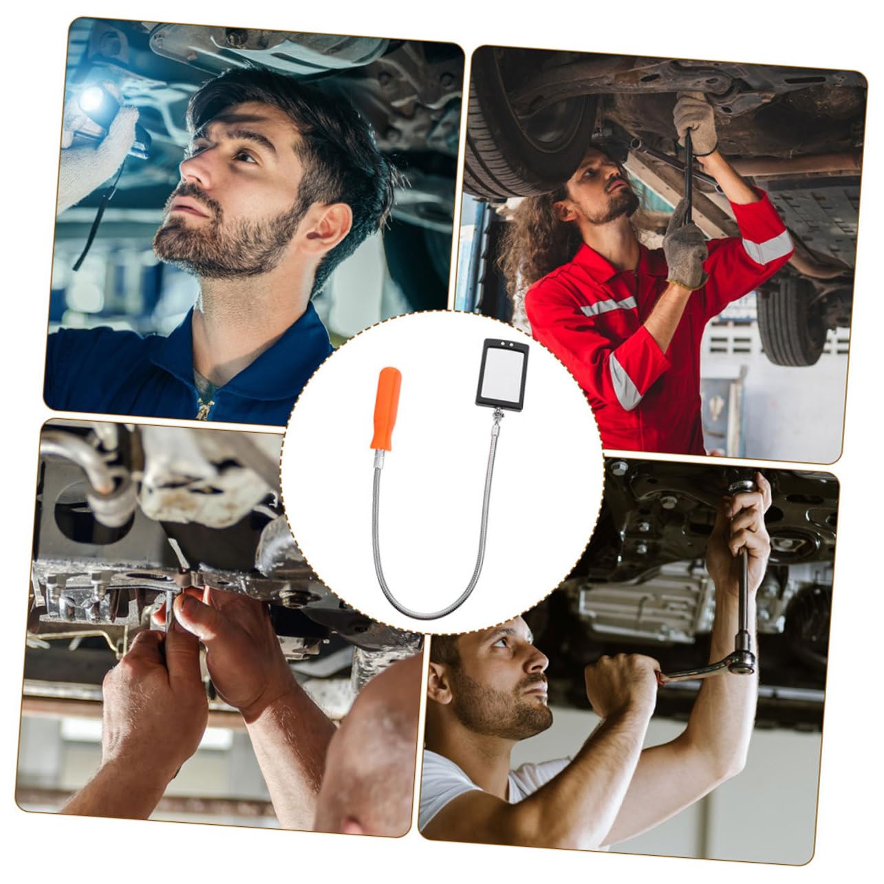 OUNONA Lighted Rotating Inspection Mirror with Flexible Design for Mechanic Checking Led Automotive Underbody Viewing Tool