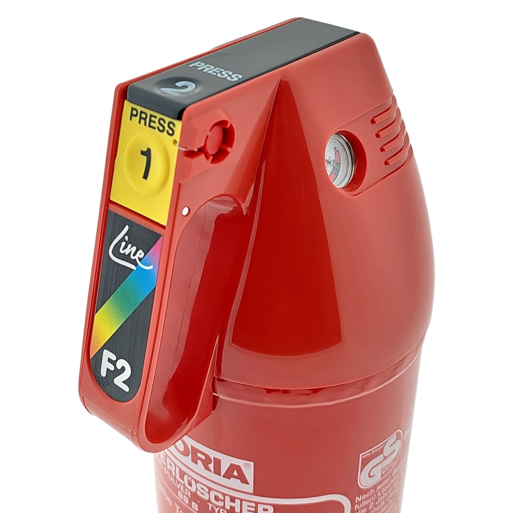 Estintore (Efficacia: 13-89B-C) | Estintore da 2 kg. di ABC Powder | Modello: F2GM | Brand Gloria | Multi-applicazione, utilizzata per auto, barche, roulotte, case, locali commerciali e altro ancora.