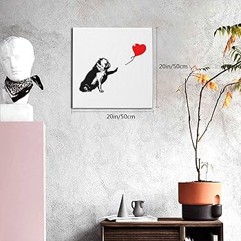 Amazon｜Banksy バンクシー パグ 犬 赤い風船 アートパネル